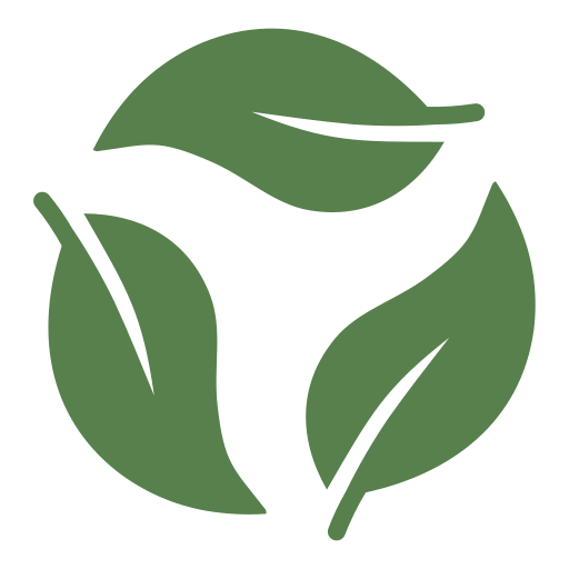 Three green leaves forming a circular recycling symbol.