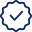A low-resolution, pixelated icon of a blue checkmark inside a gear-like shape on a black background.