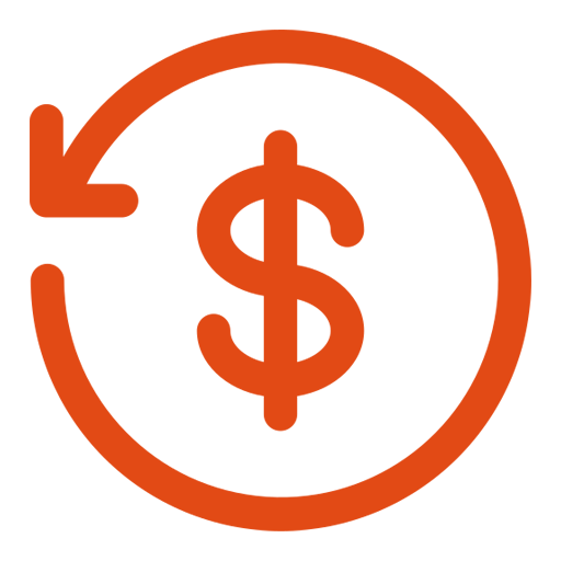 Orange dollar sign with a circular arrow around it.