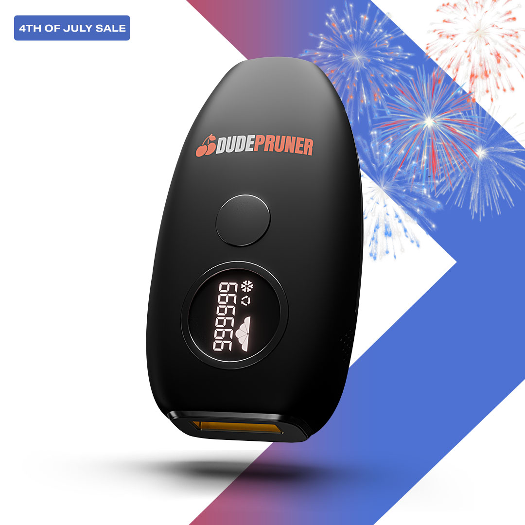 Black grooming device with digital display, fireworks, and '4th of July Sale' text.