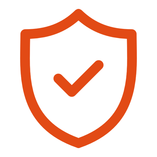 Orange shield icon with a checkmark inside.
