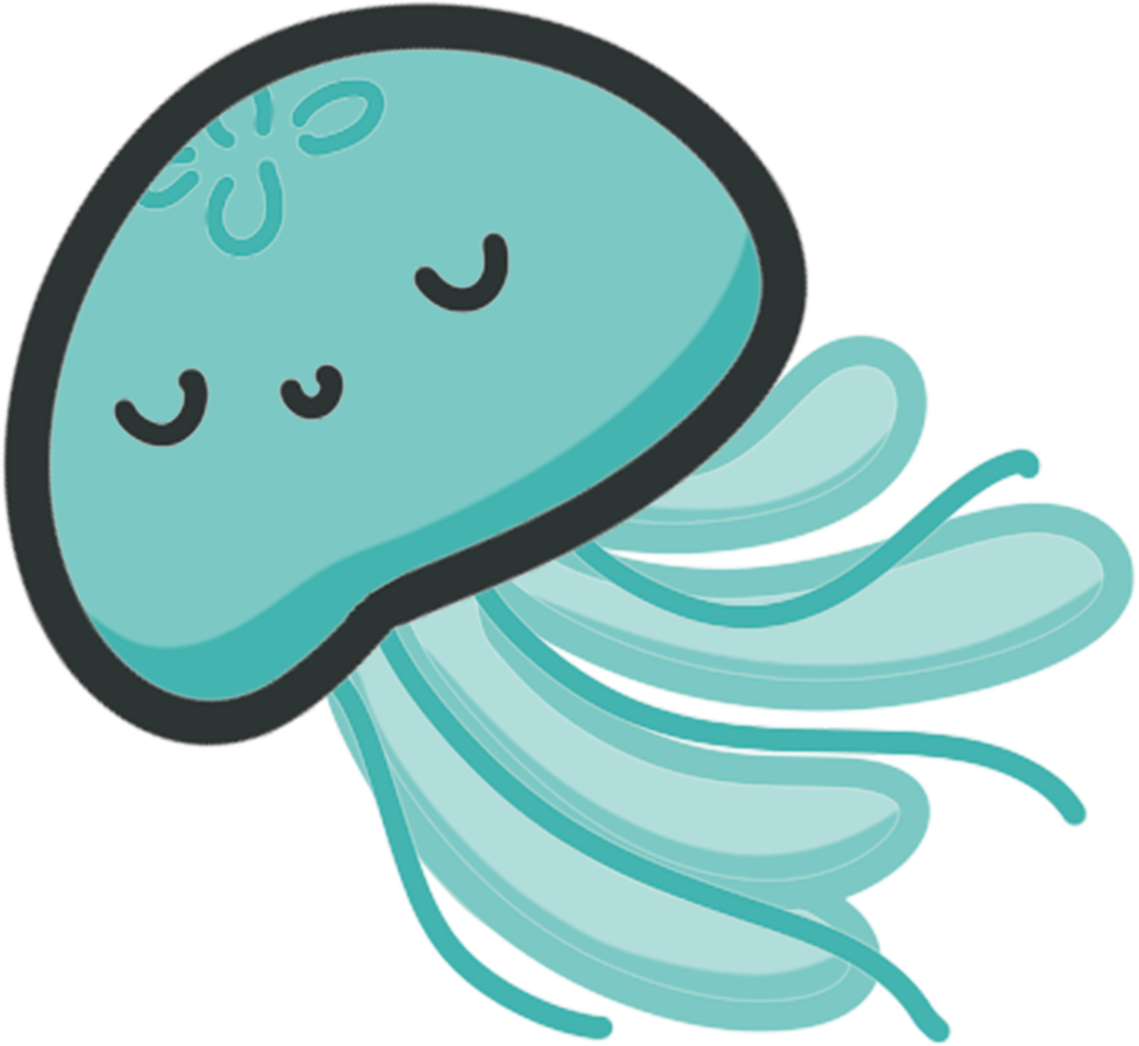 Cartoon illustration of a cute, smiling jellyfish.