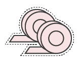 A stylized illustration of two stacks of pink plates on stands, with a dashed border.
