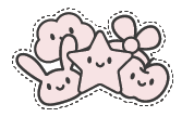 A cute, light pink cartoon sticker featuring a smiling cloud, bunny, star, and cherry.