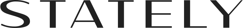 The word STATELY in a black serif font on a white background.