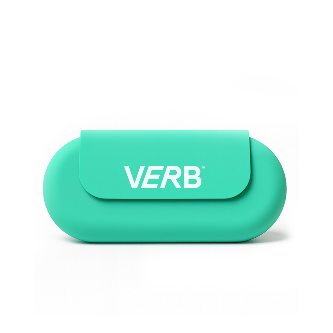 Teal case with 'VERB' logo on the front.