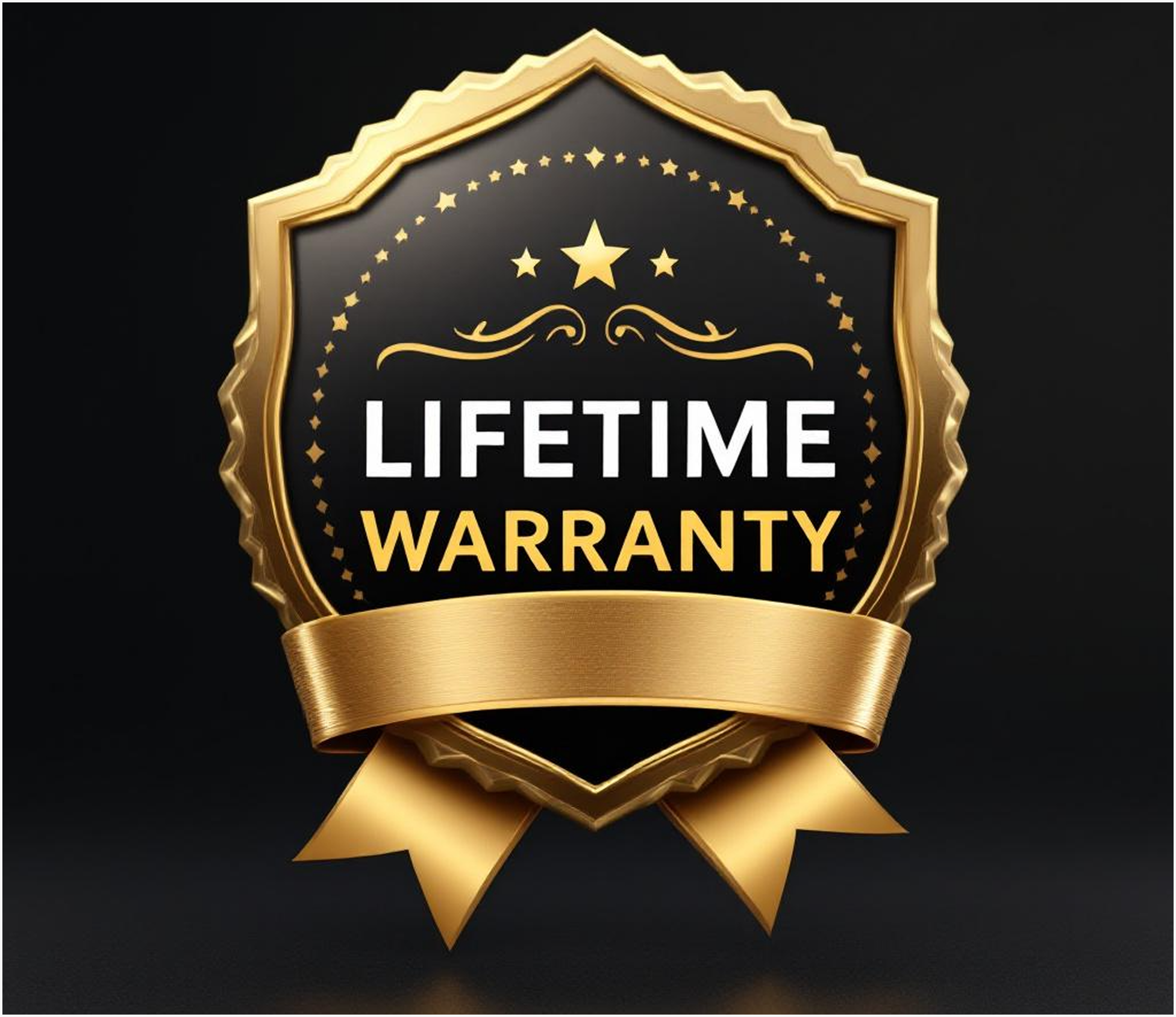 Gold badge with 'Lifetime Warranty' text on a black background.
