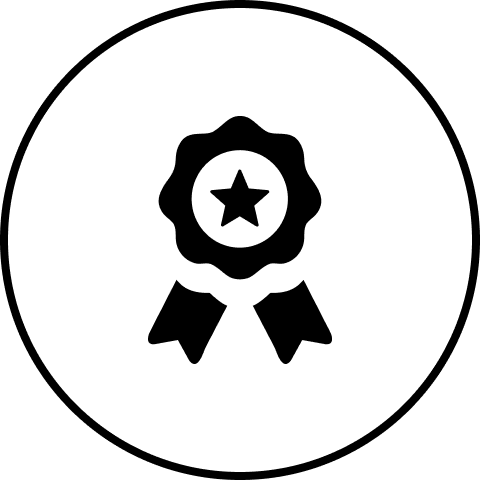 Black award ribbon with a star in the center on a white background.