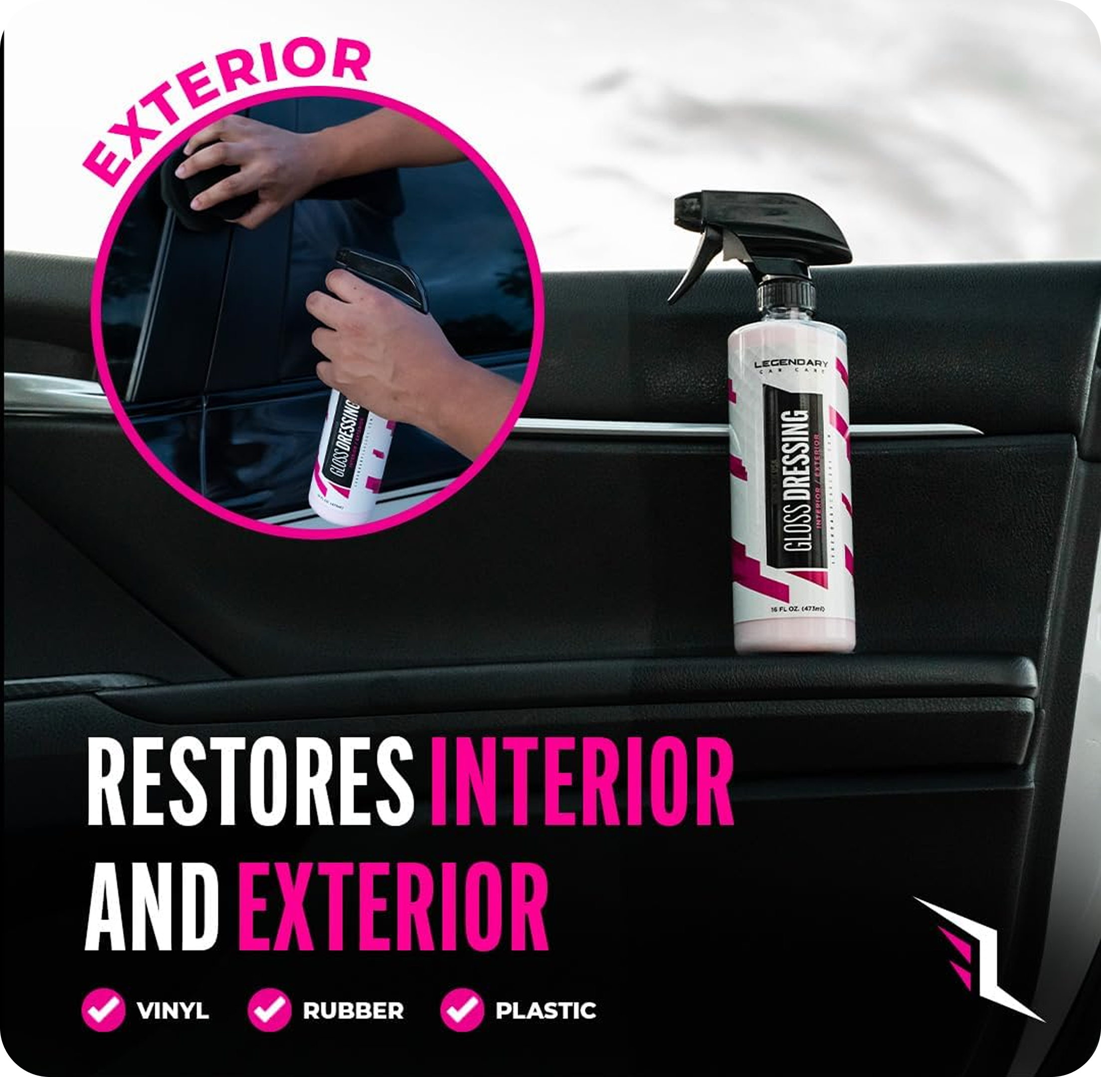 A car care product for restoring vinyl, rubber, and plastic surfaces.