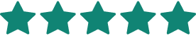 Five green stars in a row on a white background.