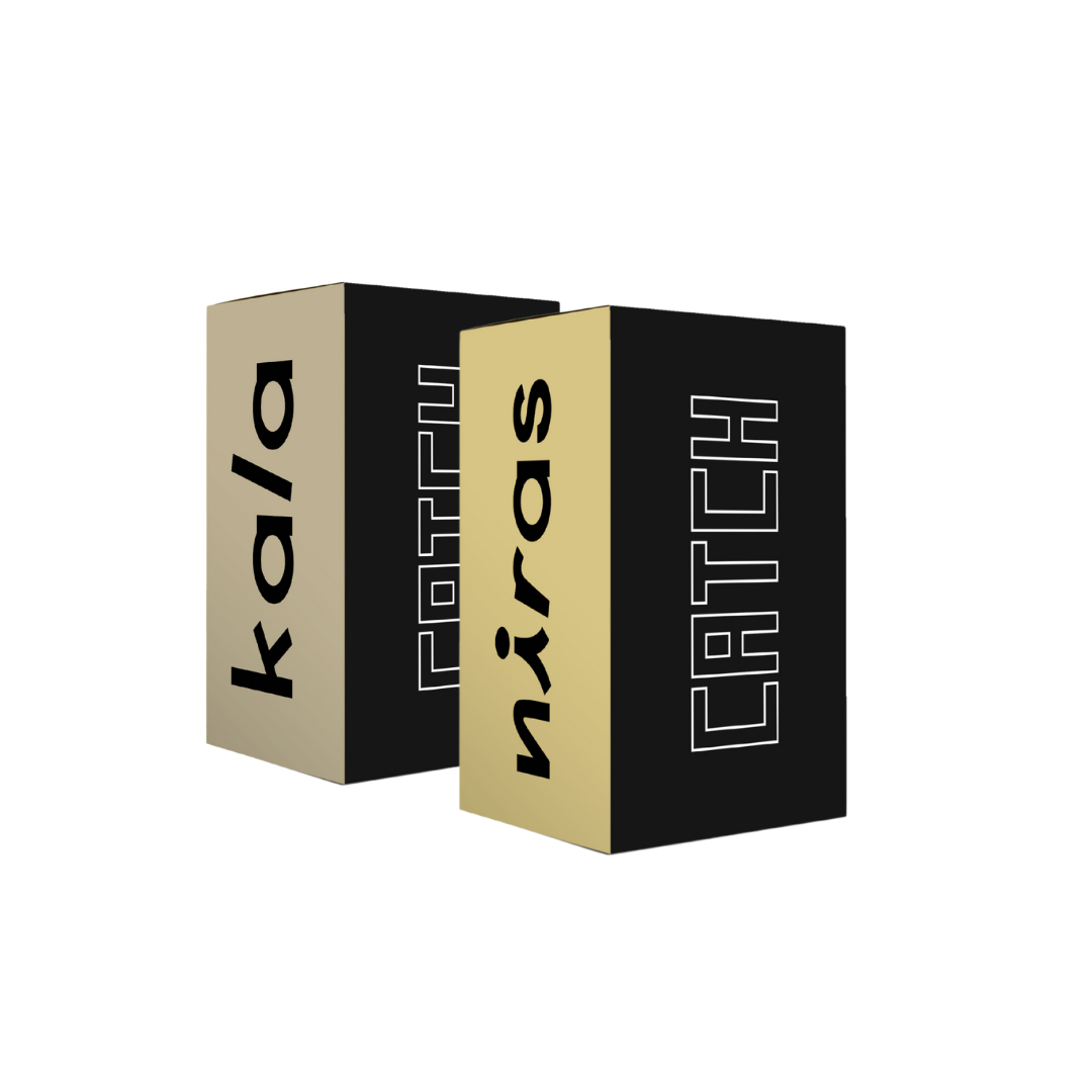 Two black and gold boxes with text 'kala' and 'niras'.