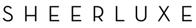 Logo with the text 'SHEERLUXE' in black capital letters.