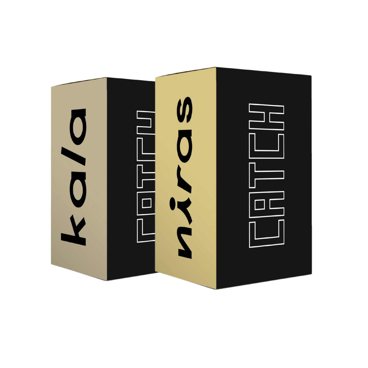 Two black and beige boxes with text 'kala' and 'niras'.