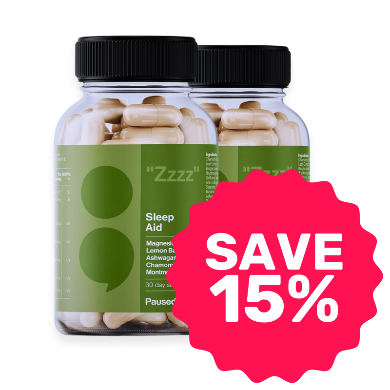 Two bottles of sleep aid capsules with a 'Save 15%' label.