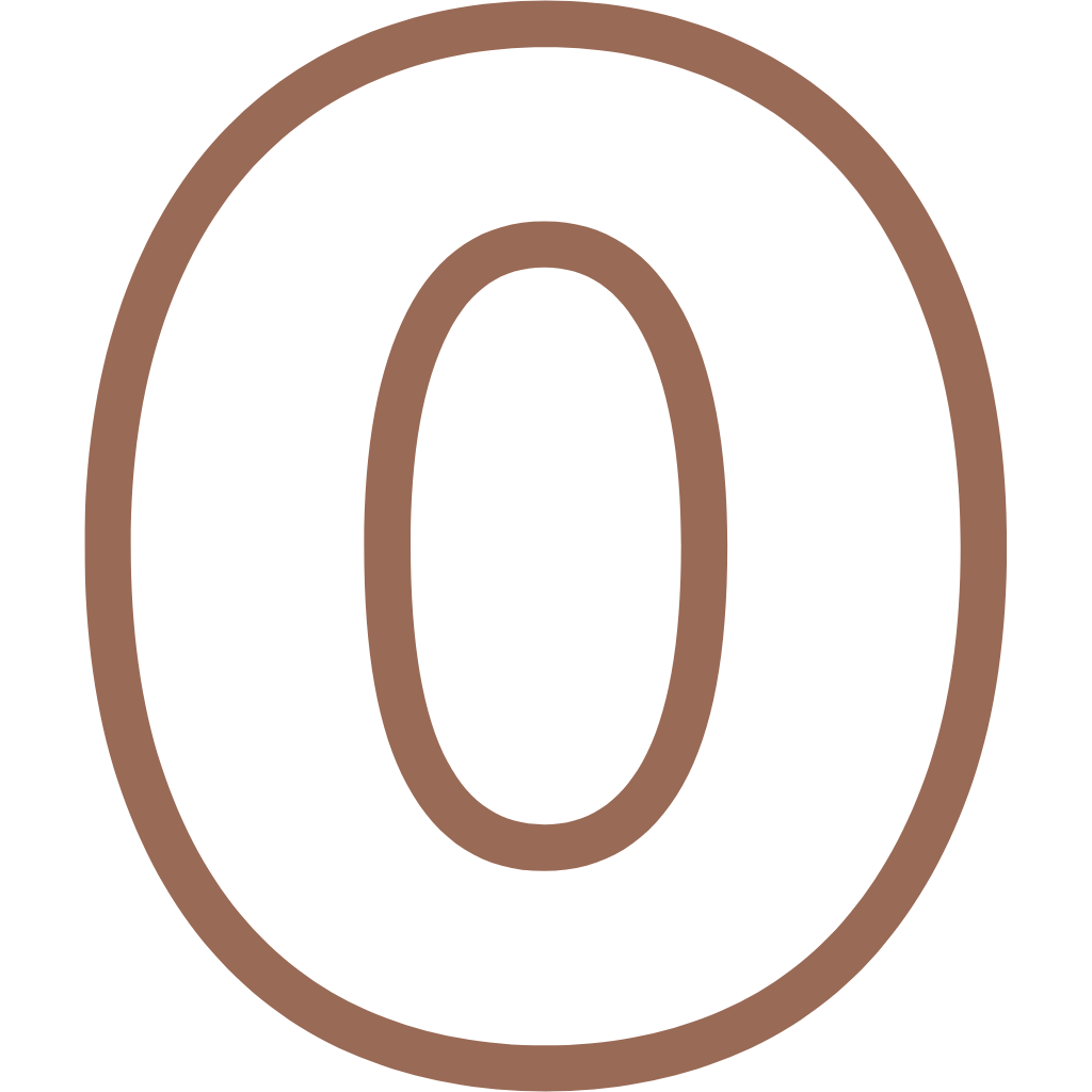Brown outlined number zero on a transparent background.