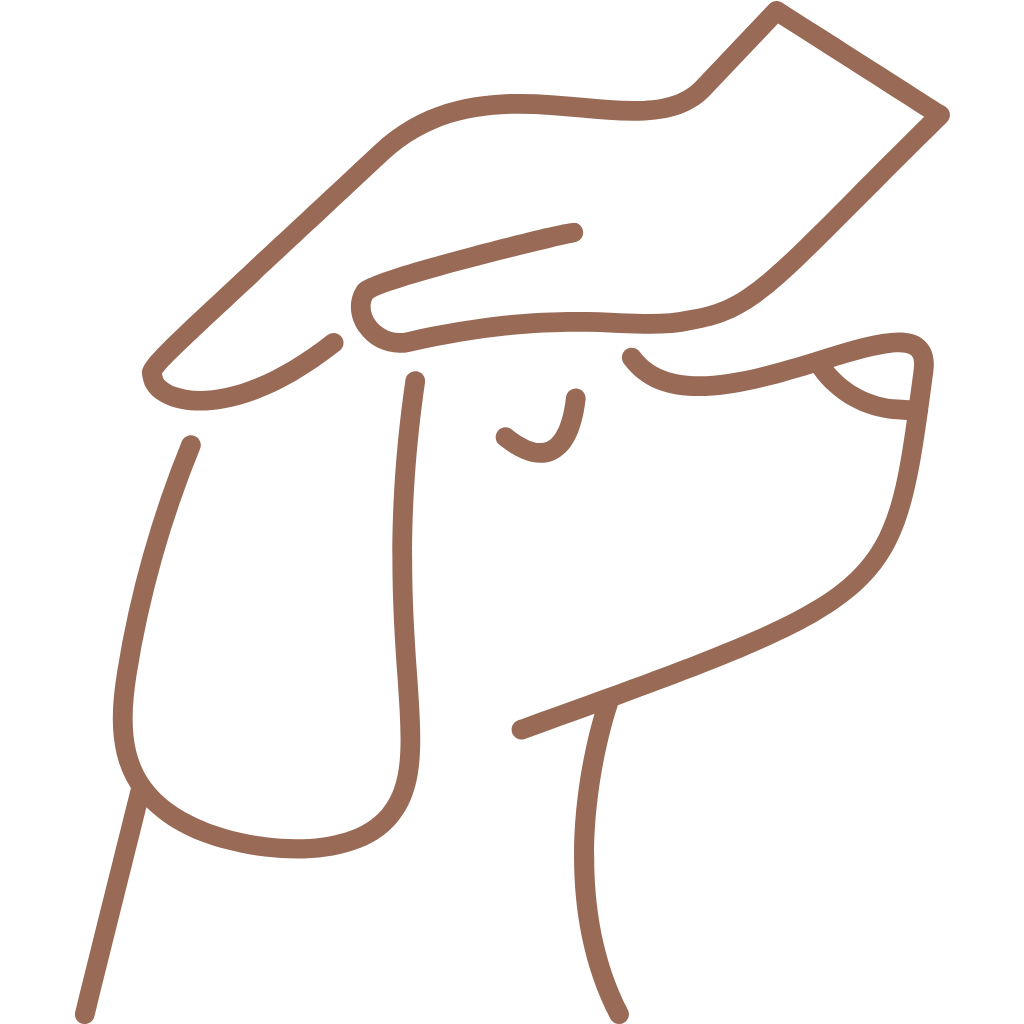 Simple line drawing of a dog being petted.