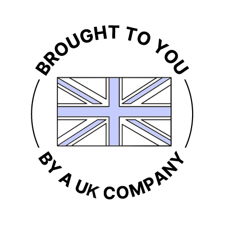 UK flag with text 'Brought to you by a UK company' around it.