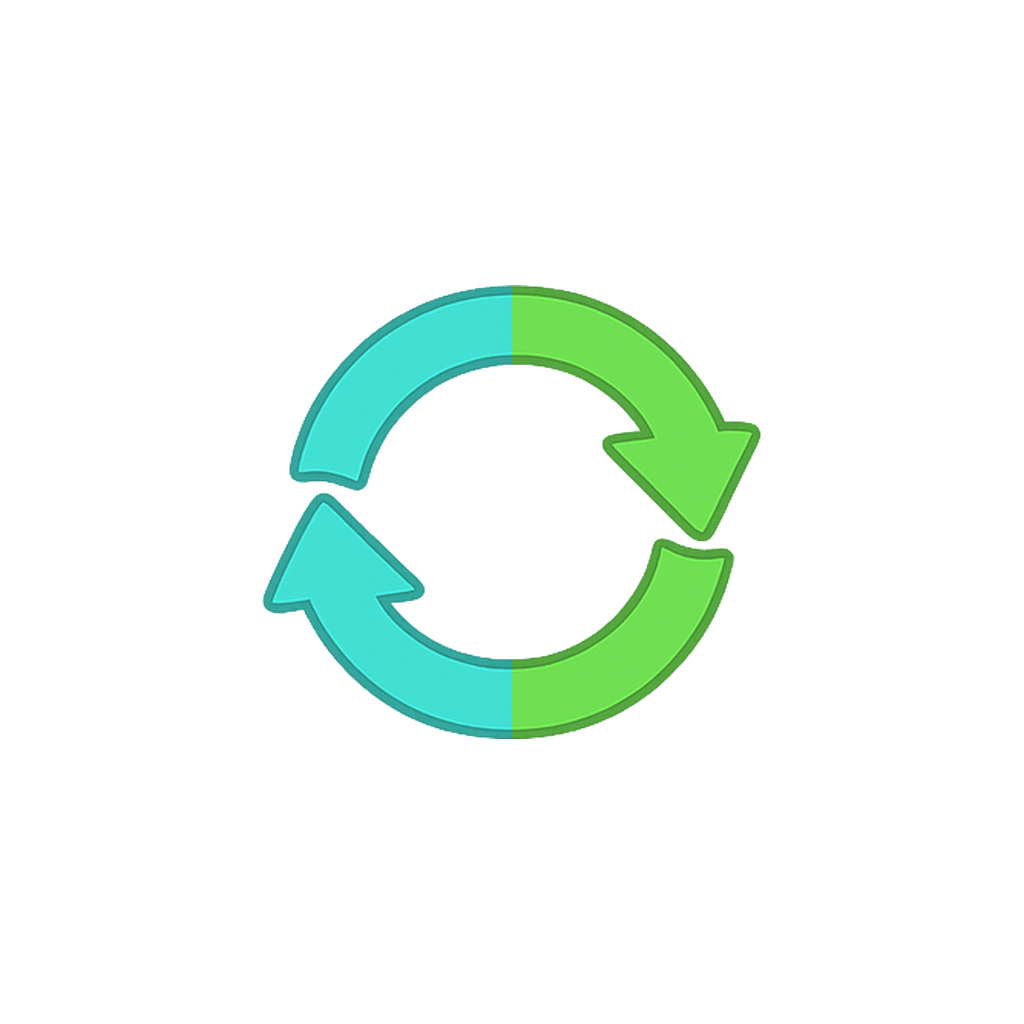A refresh icon with two arrows, one green and one turquoise, arranged in a circle.