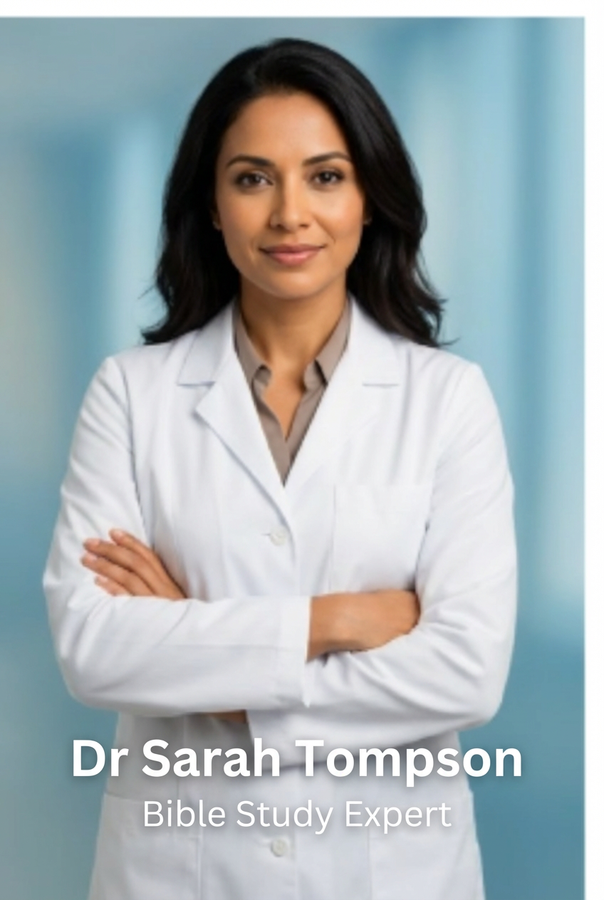 Woman in a white coat with arms crossed, neutral background.