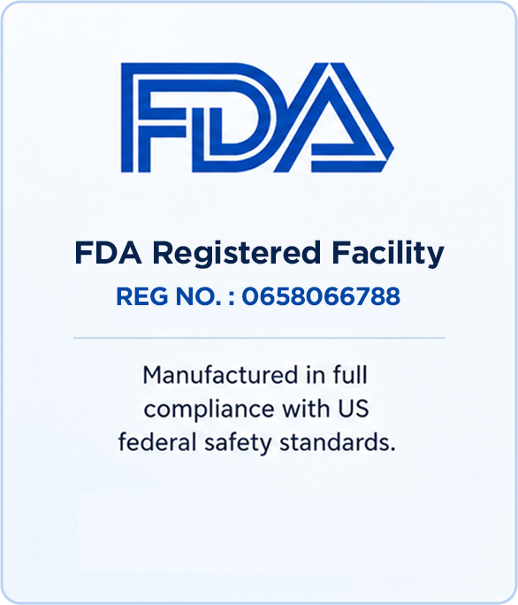 An image showing the FDA logo and text stating it is an 'FDA Registered Facility' with a registration number.
