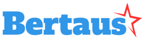 Blue text 'Bertaus' with a red star on a white background.