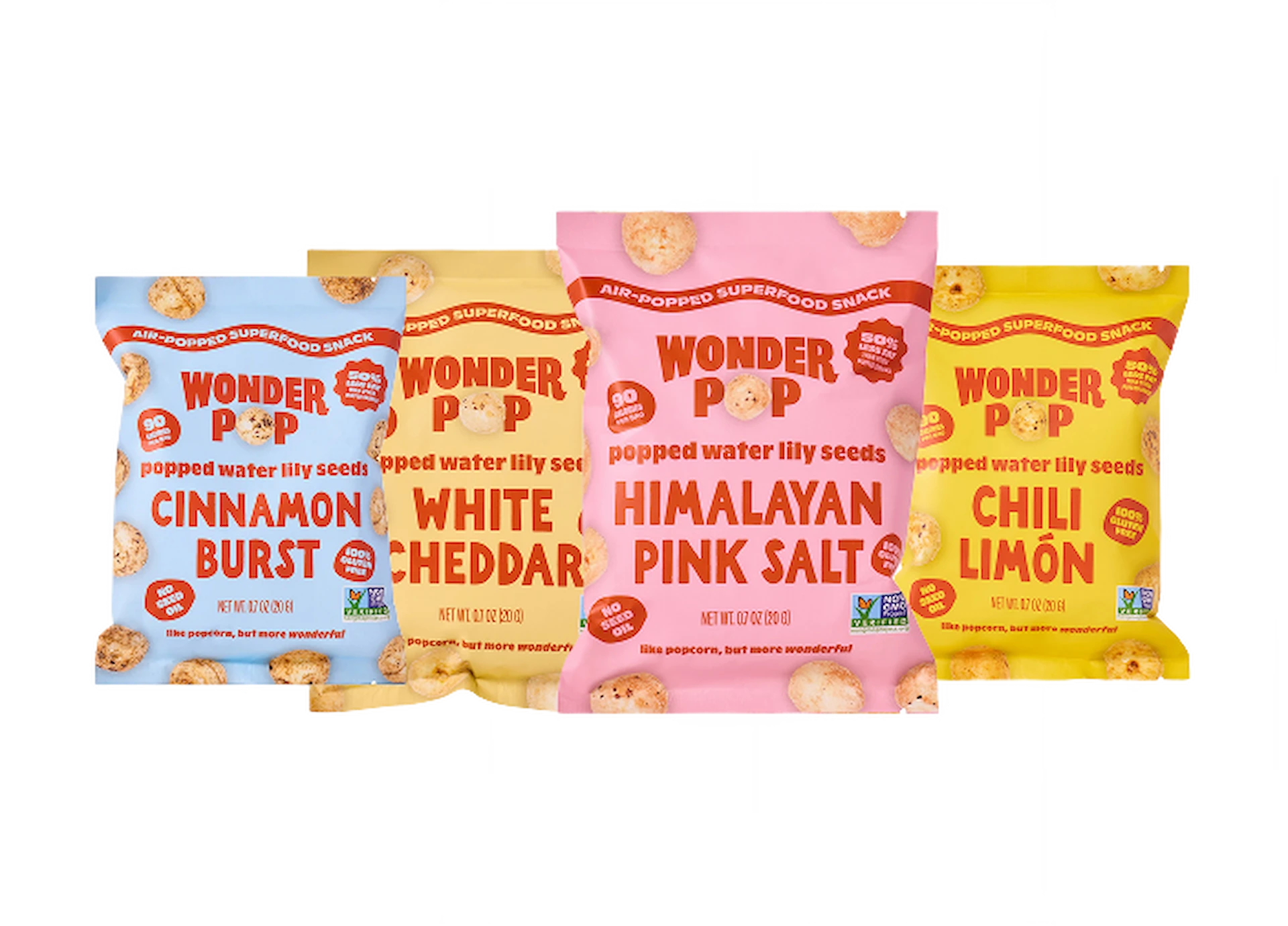 WonderPop variety pack — Cinnamon Burst, White Cheddar, Himalayan Pink Salt, Chili Limon flavors