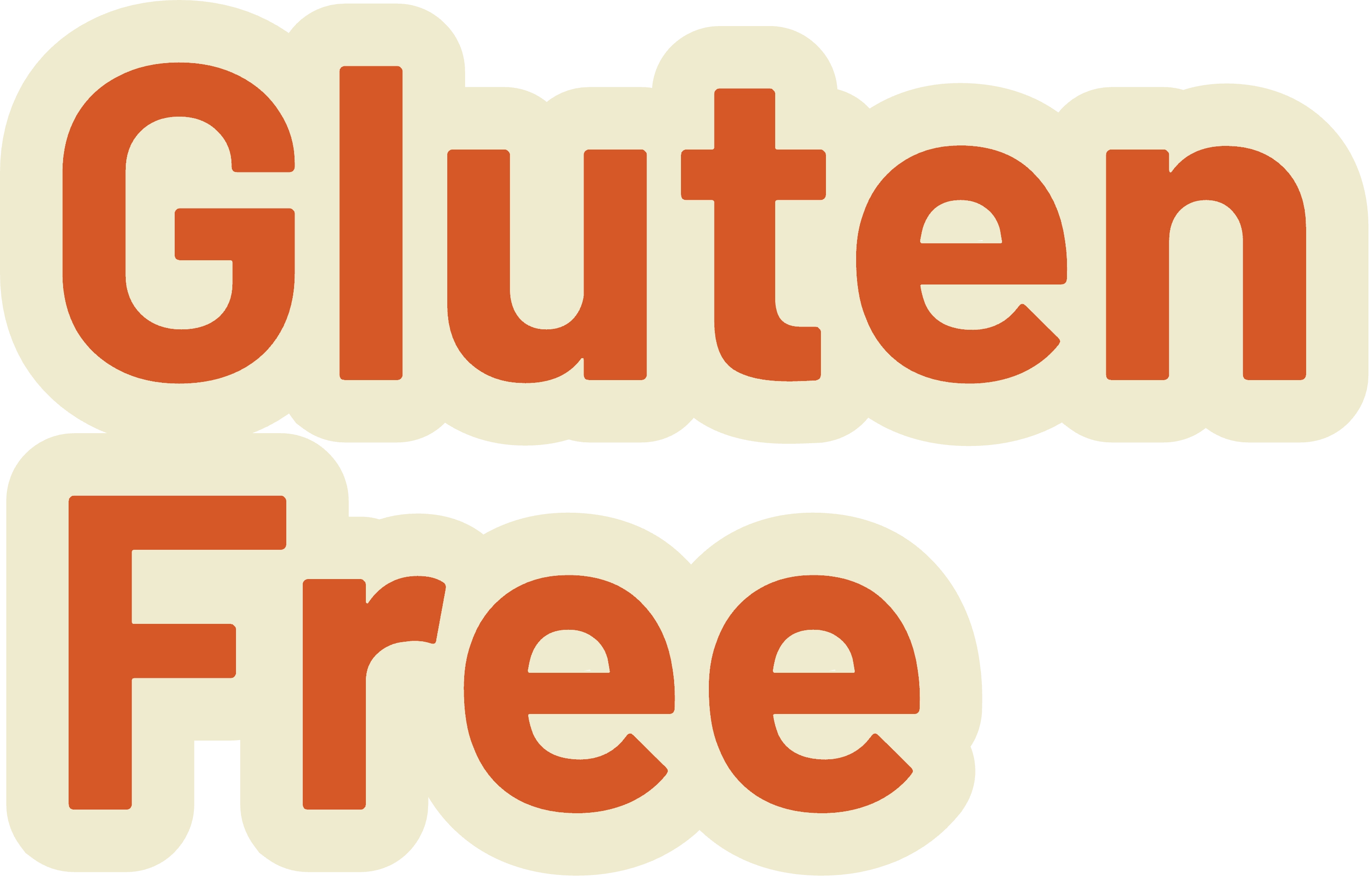 The words 'Gluten Free' in orange text with a cream-colored, cloud-like outline.