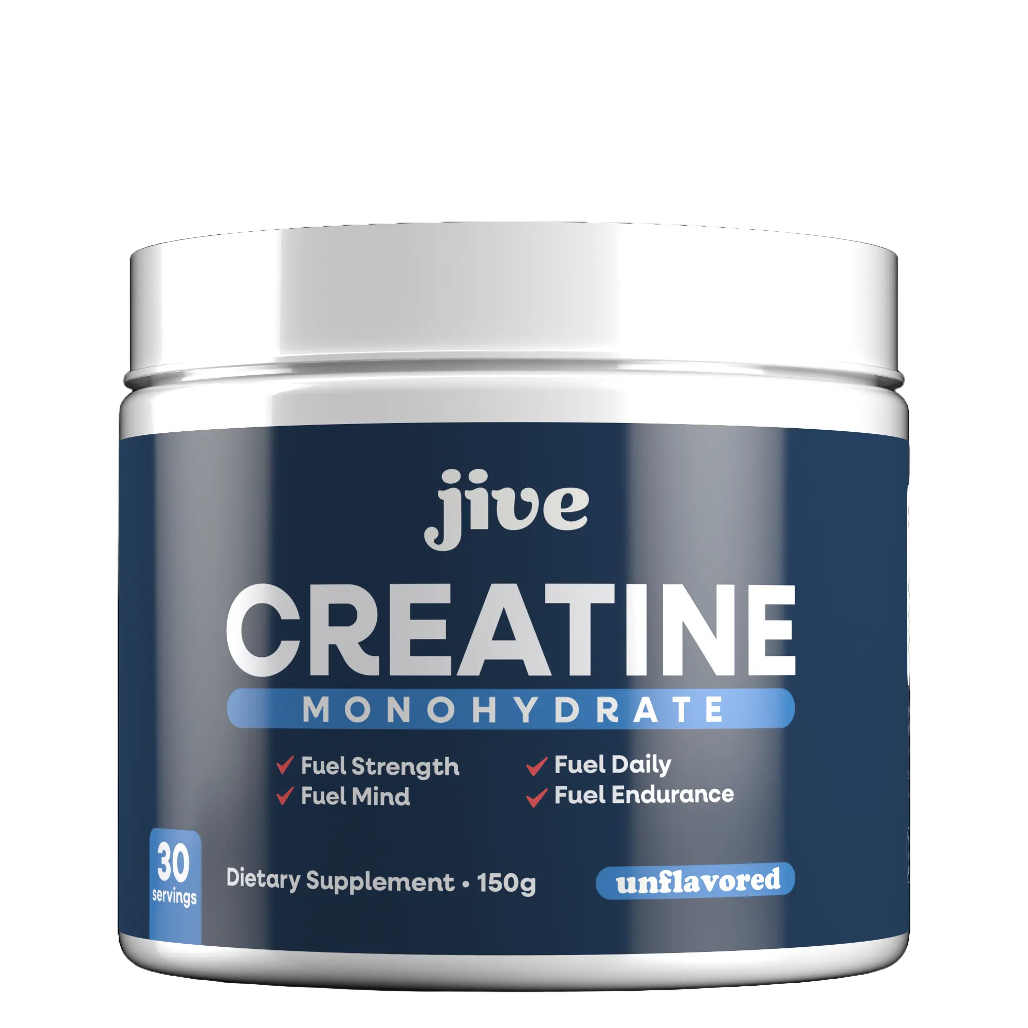 Container of Jive Creatine Monohydrate dietary supplement, 150g, unflavored.