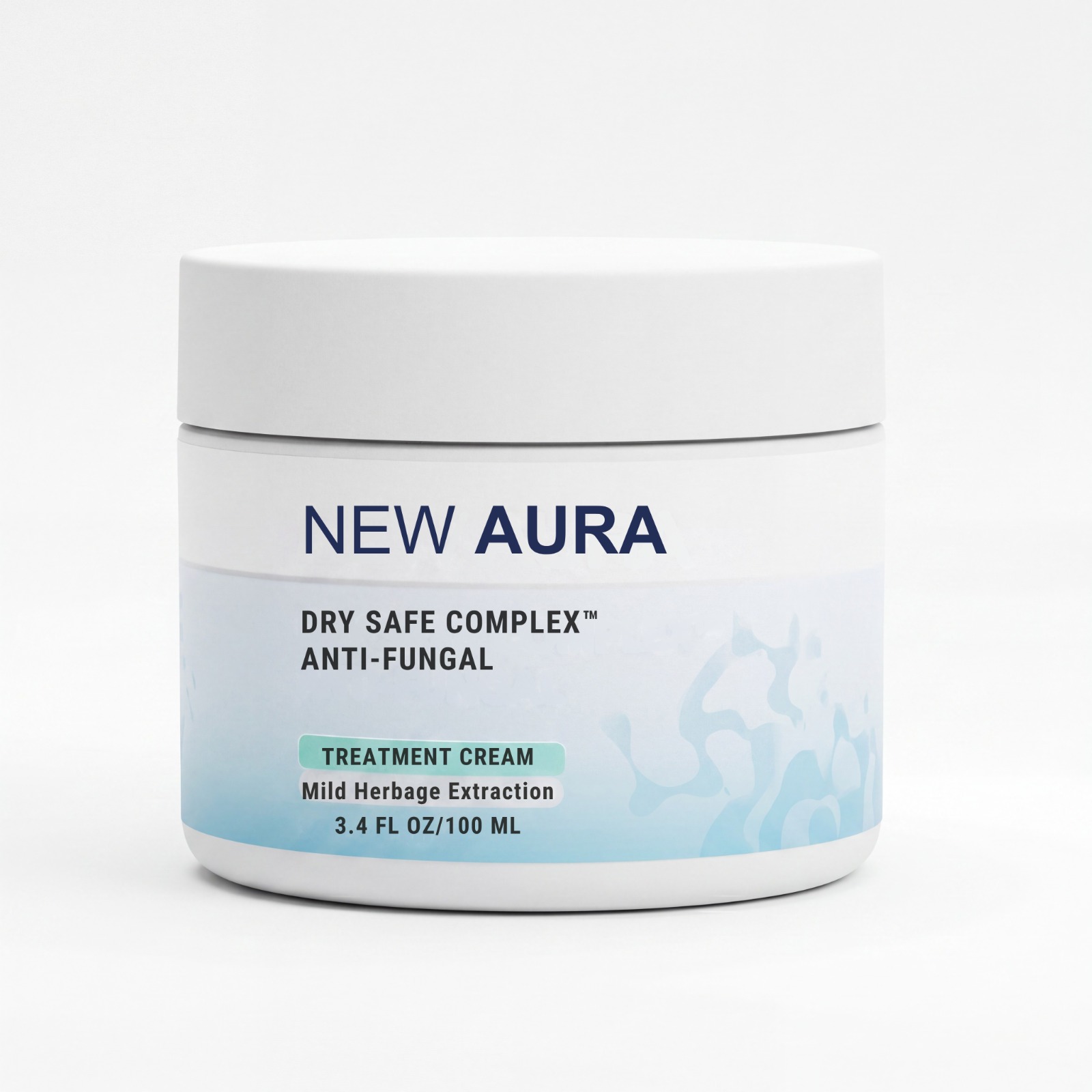 A white jar of New Aura Anti-Fungal Treatment Cream against a plain white background.