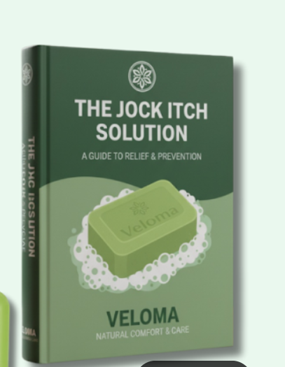 A green book titled 'The Jock Itch Solution' with an illustration of a bar of soap.