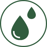 A dark green circular icon with two water drops inside.