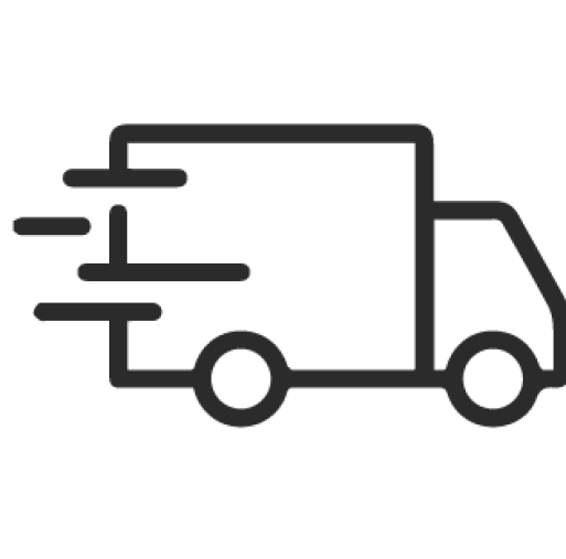 A simple line icon of a delivery truck with motion lines indicating speed.