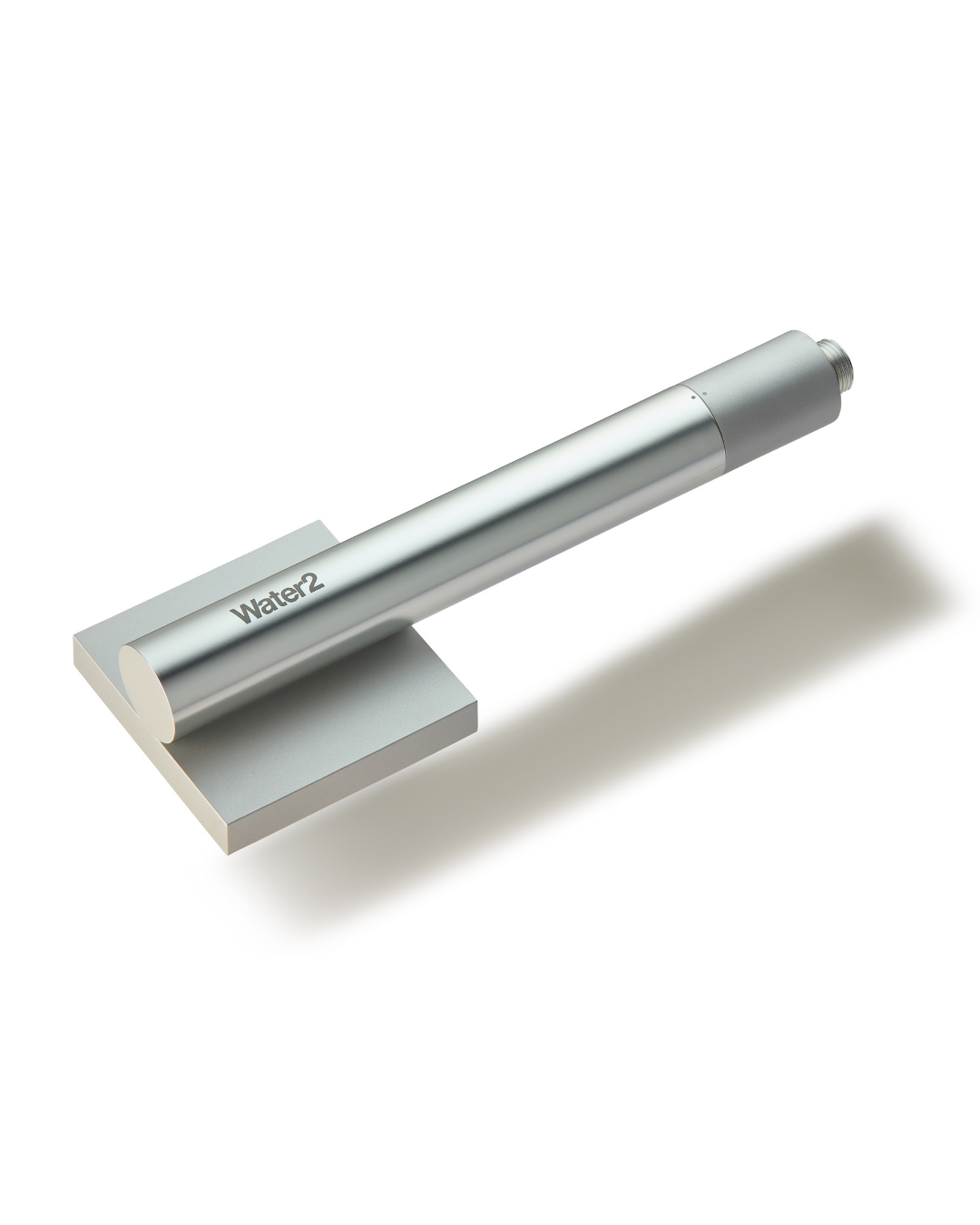 A modern, cylindrical Water2 tap with a matte silver finish, shown against a white background.