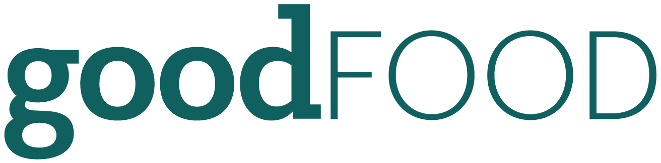 The goodFOOD logo in teal text, with mixed bold and thin font weights.