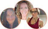 Three women in circular frames, smiling and posing.