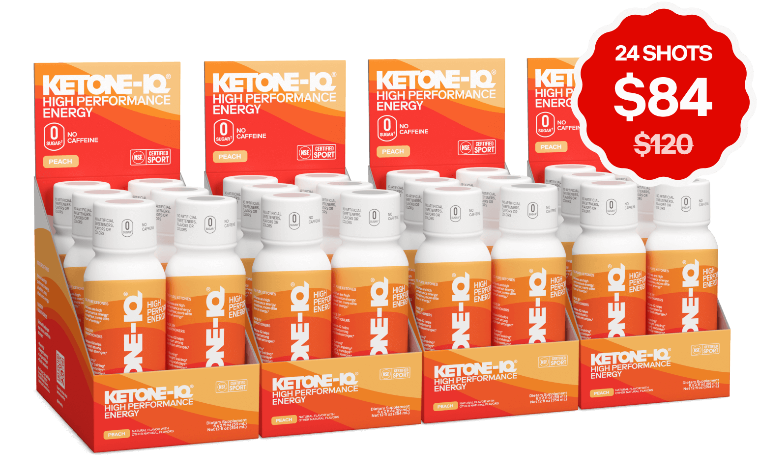 Energy drink display with 'Ketone-IQ' branding and price promotion.