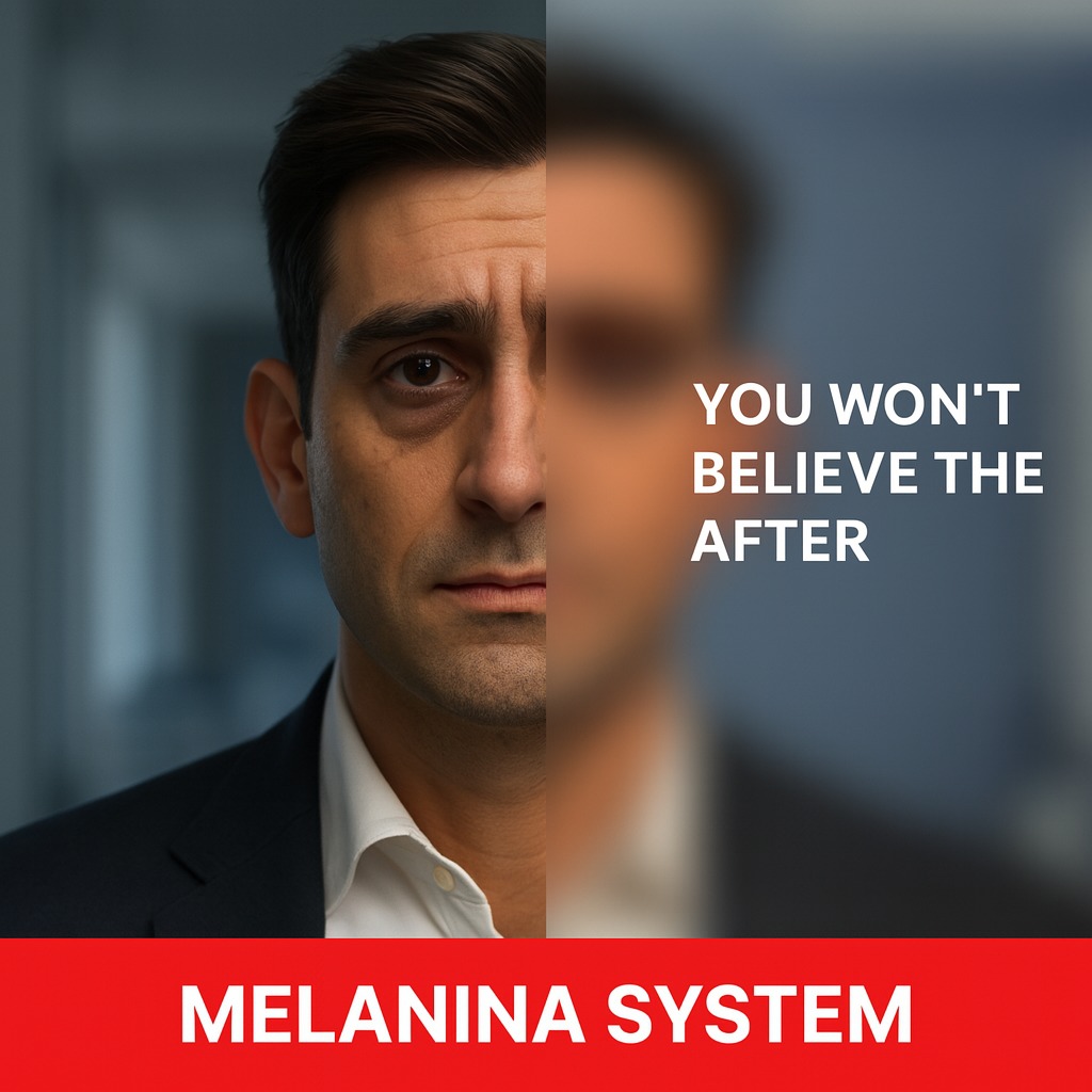 Split-face image with text 'You won't believe the after' and 'Melanina System'.