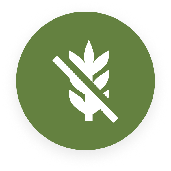 White crossed grain symbol on a green circle background.