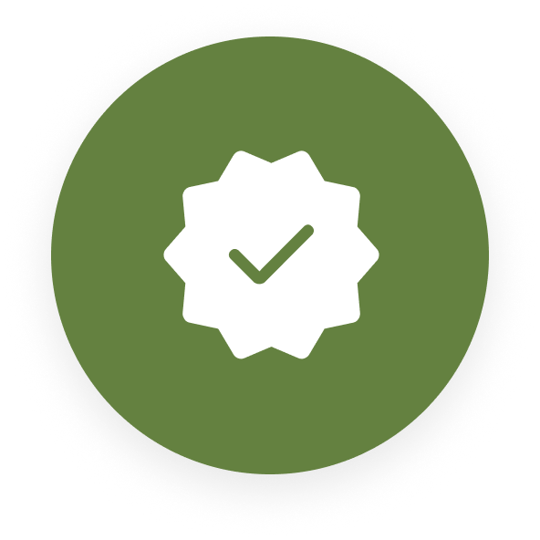 Green circle with a white checkmark inside a starburst shape.