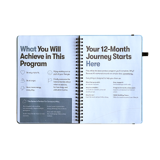 Open spiral-bound notebook with text and graphics on both pages.