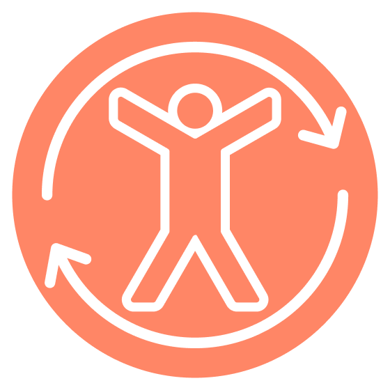 Icon of a person with arrows in a circle, symbolizing accessibility.