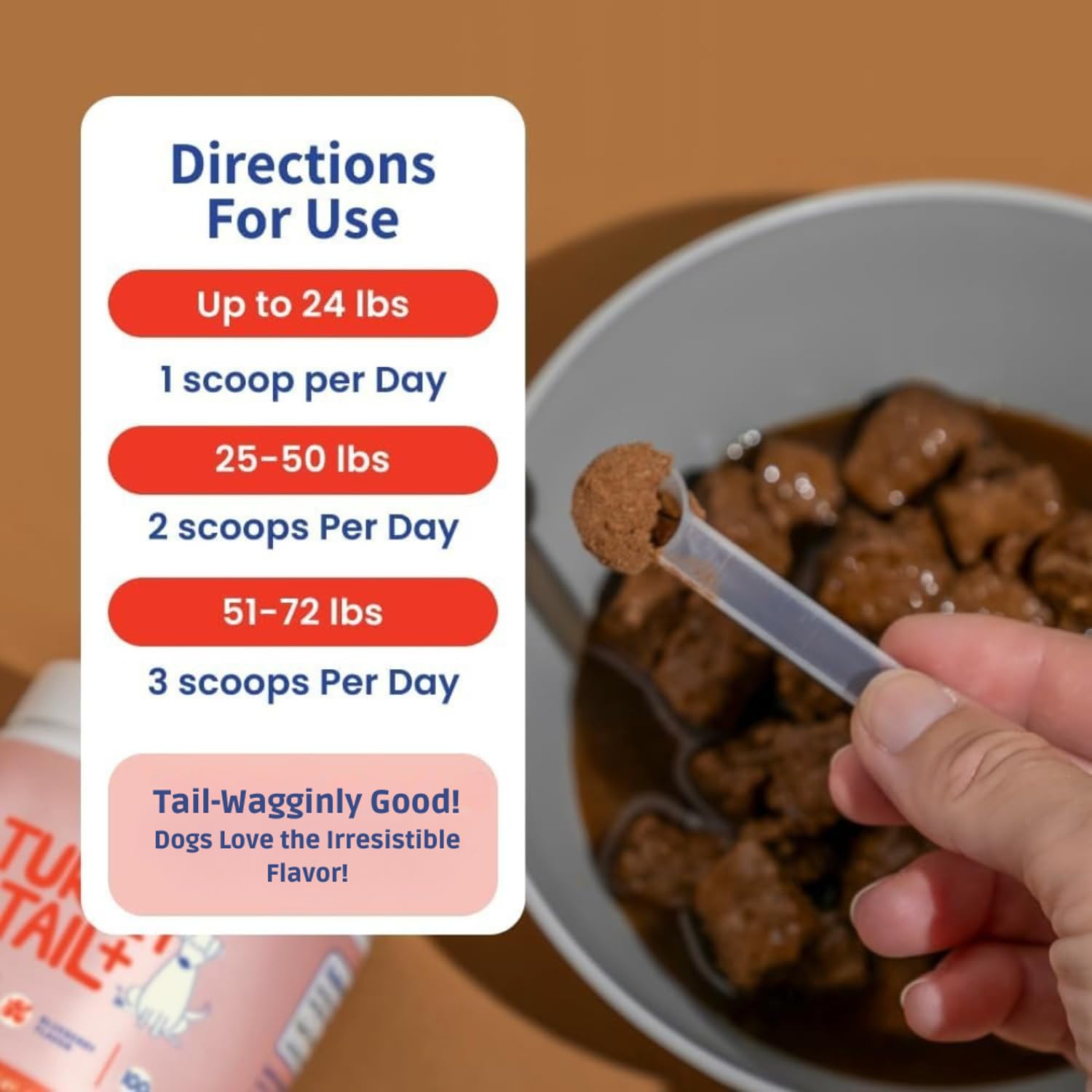 Label of turkey tail supplement for dogs, featuring cartoon dog and product details.