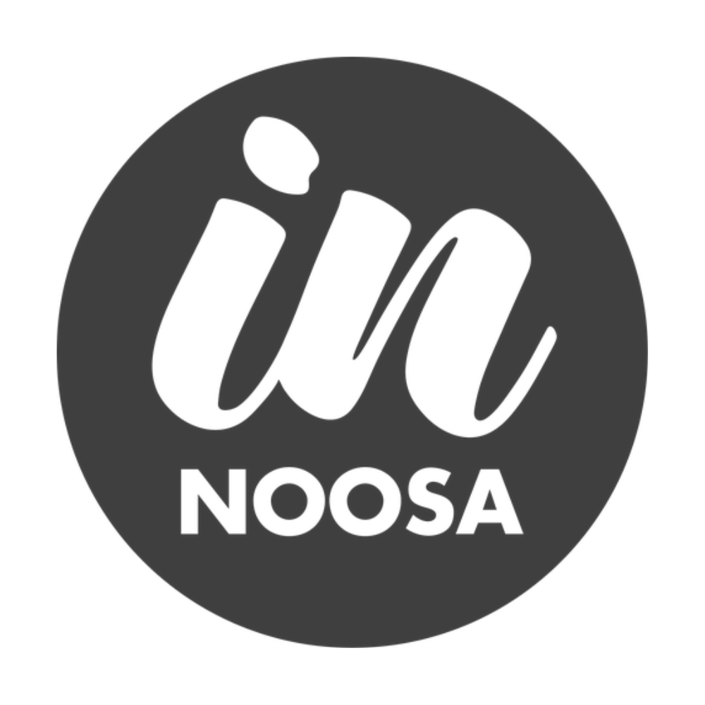 Black circle with 'in NOOSA' text in white.
