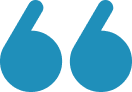 Blue quotation mark symbol on a white background.