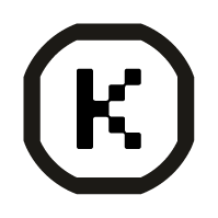 Black pixelated letter 'K' inside a black octagonal border on a white background.