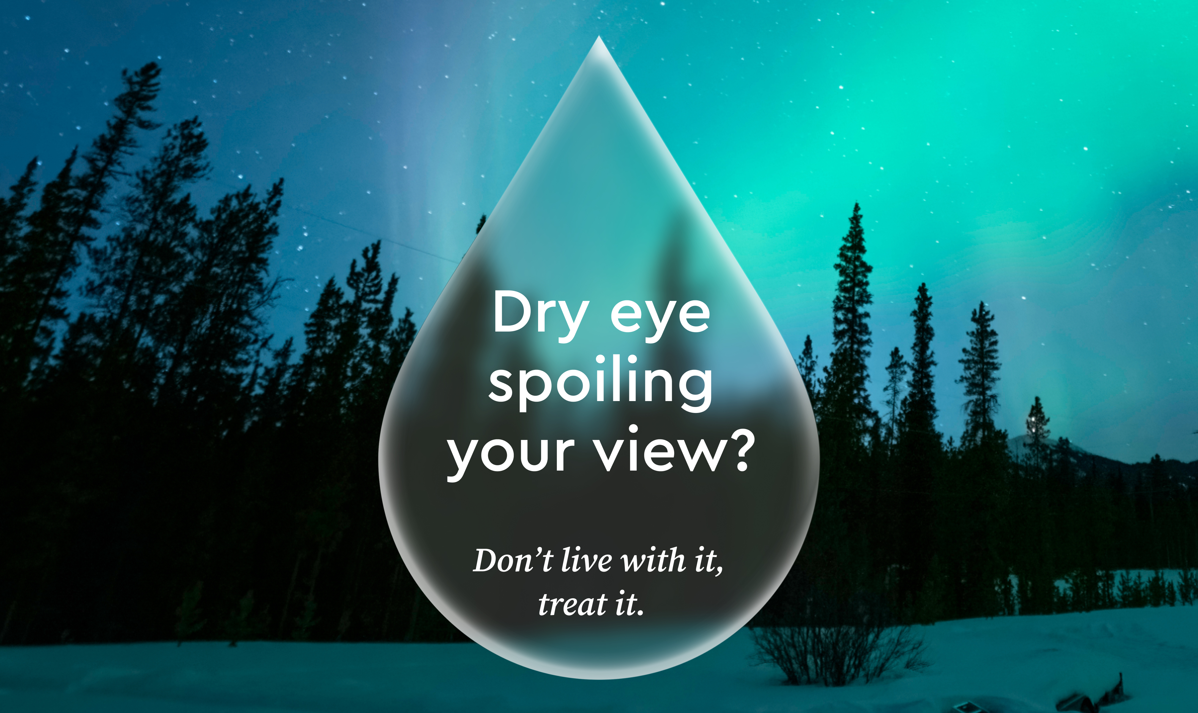 Eyedrop visual against a beautiful night with aurora borealis