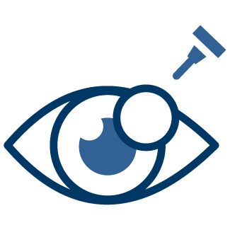 A blue icon of a dropper administering a drop to an eye.