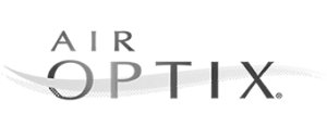 Logo with the words 'AIR OPTIX' and a brush stroke design.