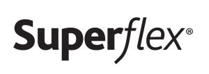 Logo with the word 'Superflex' in black text.