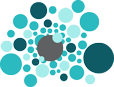 An abstract graphic of circles in varying sizes and shades of teal and gray.